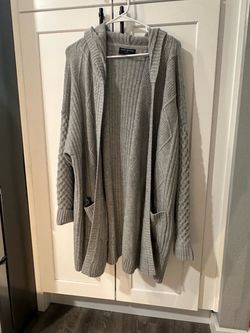 Lane Bryant Gray Cable Knit Hooded Cardigan