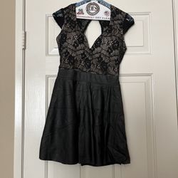 Dress - Black Lace w/ Faux Leather, Medium