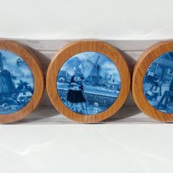 NEW Vintage  Set Of 3 Dutch Ceramic Blue and White Coaster Trivet/ Home Decor/ House Decor
