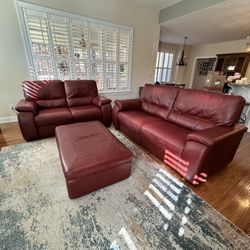 Leather Reclining Sofa & Loveseat with Ottoman 