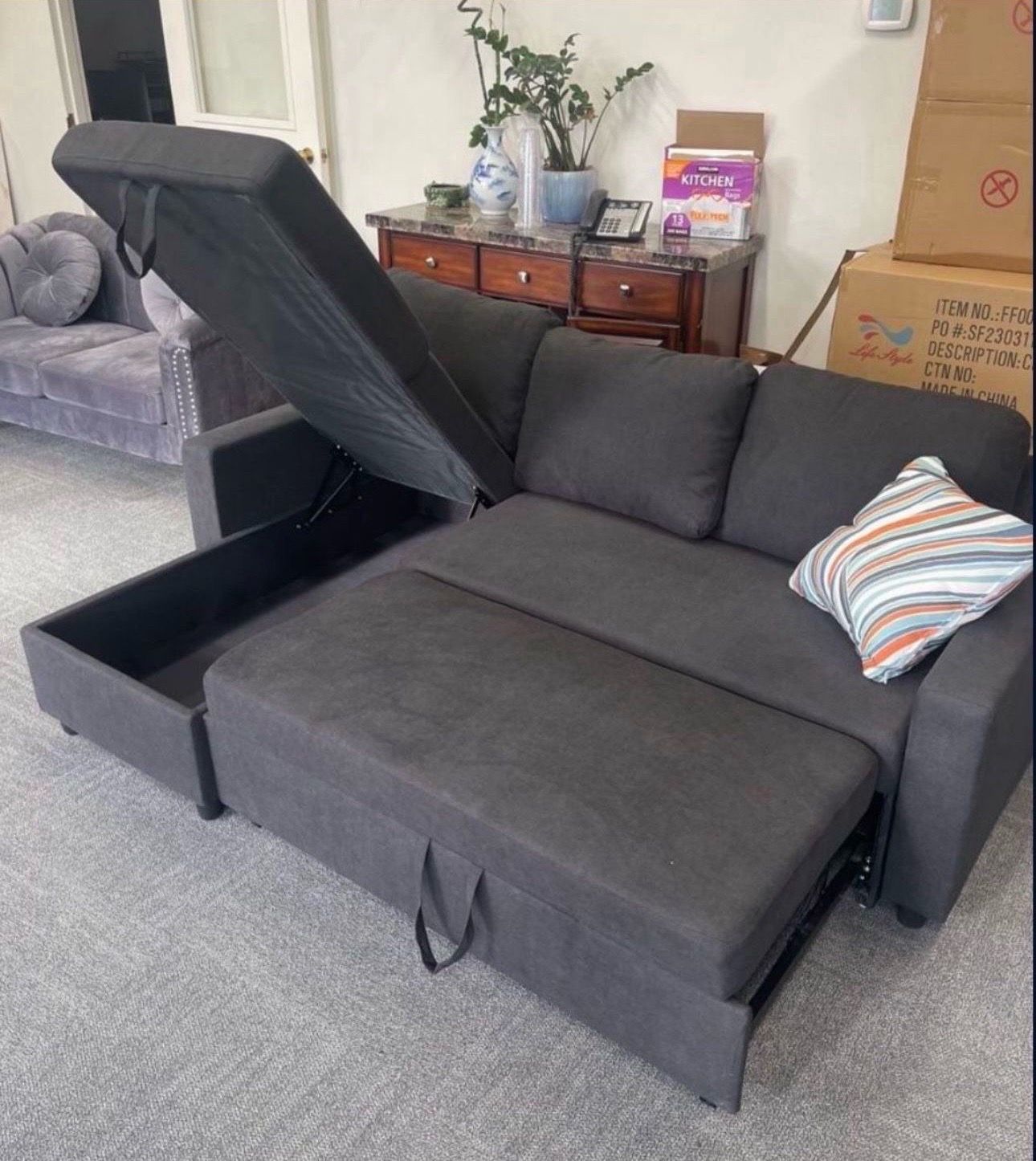 Gray microfiber sectional sleeper sofa couch