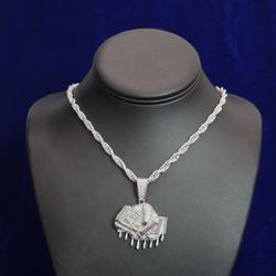 Silver Moissanite Money Pendent With Chain 