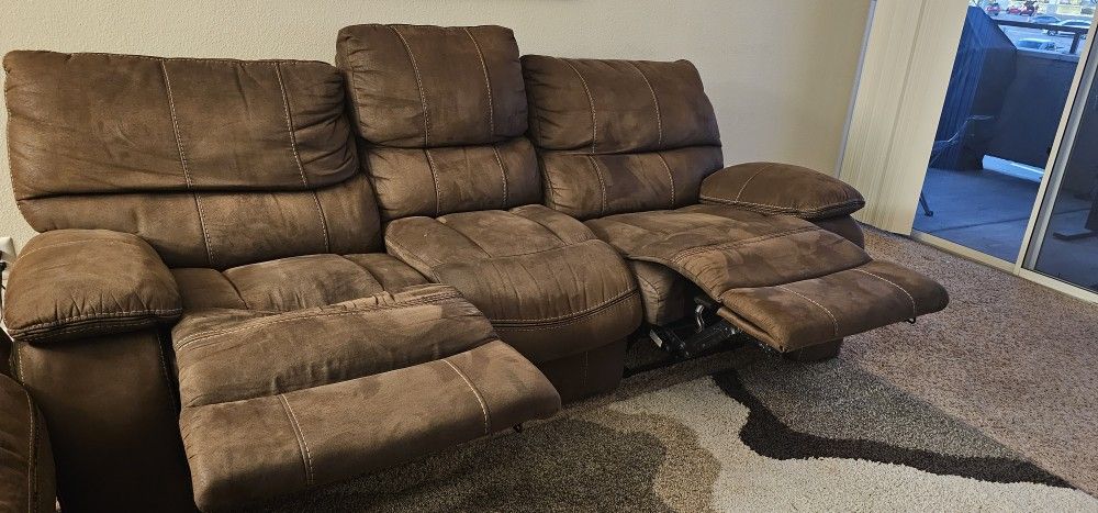 Brown Fabric Triple Reclining Couches from JEROMES