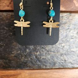 Gold & Turquoise Dragonfly Earrings
