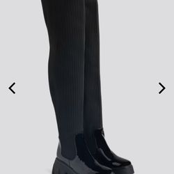 Samik Thigh-High Lug Sole Sock Boots Size 9W Nadia X FTF Plus Size