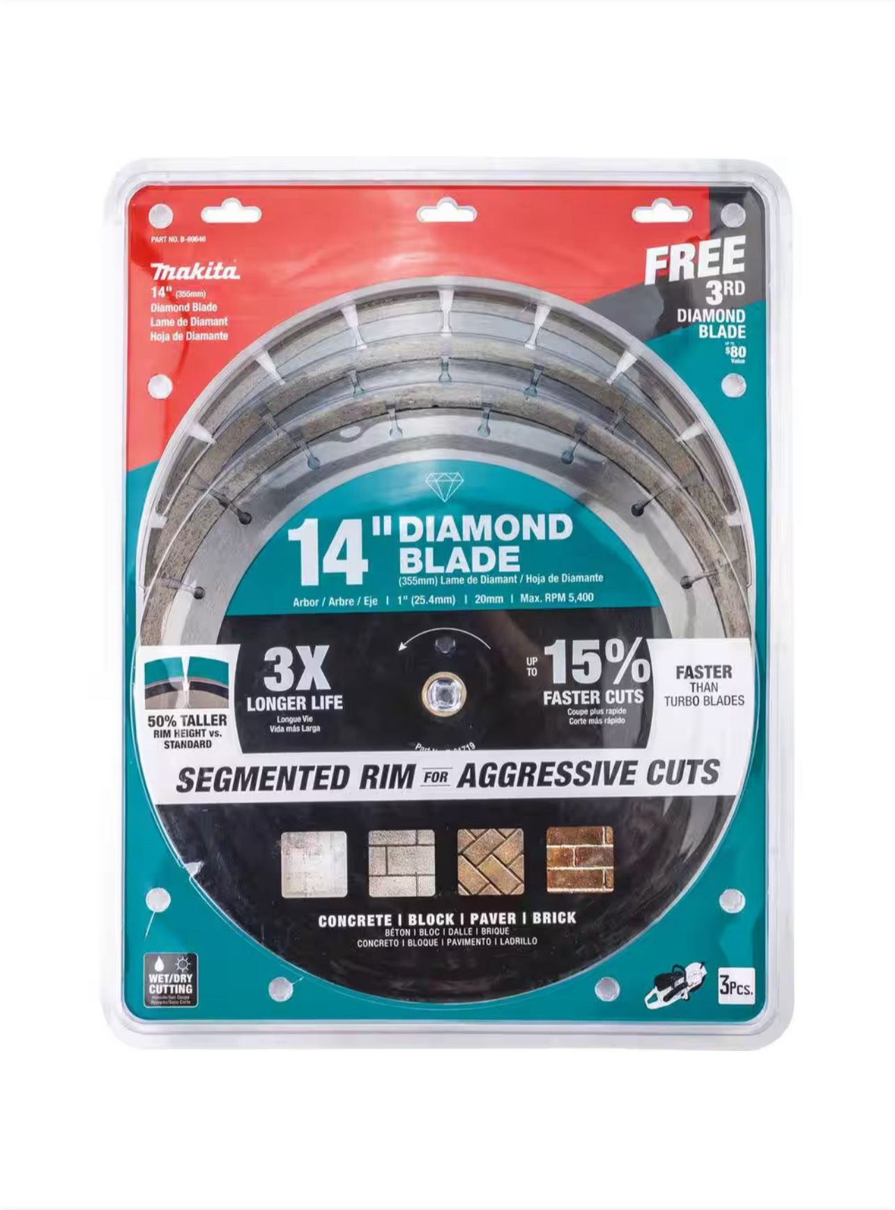 Makita 14 in. Segmented Rim Diamond Blade for General Purpose (3-Pack)