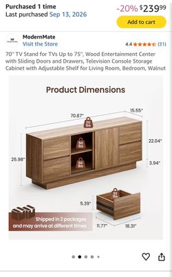 ModernMate 70" Walnut Wood TV Stand