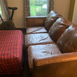 Leather Couch W/ Covered Ottoman