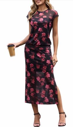 Womens 2 Piece Skirt Sets Summer Mesh Cap Sleeve Tops Going Out Skirts Travel Vacation Matching Outfits