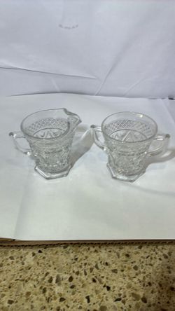 Vintage Imperial Clear Glass Cape Cod Footed Creamer and Open Sugar Made in USA