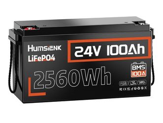 HumsiENK 24V 100Ah LiFePO4 Lithium Battery for Trolling Motors Marine Boat Lead-Acid Battery Replacement, 15000+ Deep Cycle, with 100A BMS, 2560Wh, Ma