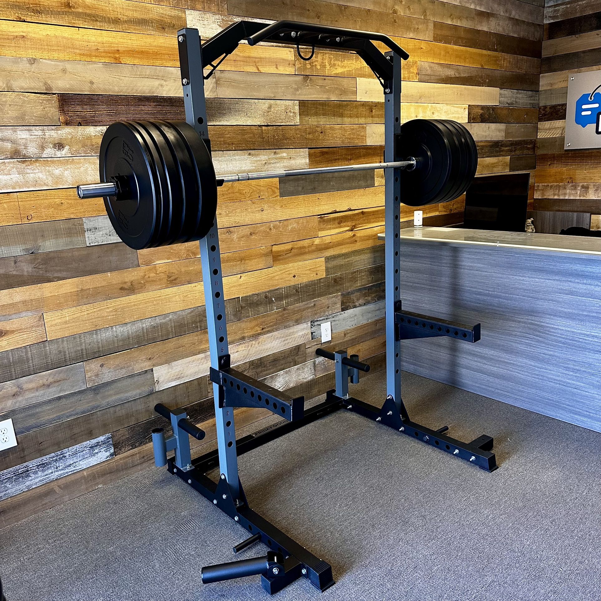 Brand New Squat Rack Power Cage + 260 Lb Olympic Bumper Weight Plate Set + Barbell , Home Gym Equipment **FREE DELIVERY**