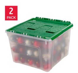 IRIS 60QT Stackable Xmas Ornament Storage Bin 2-Pack Brand New
