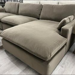 Brown -Beige Velvet Contemporary Sectional, Seccional, Couch 
