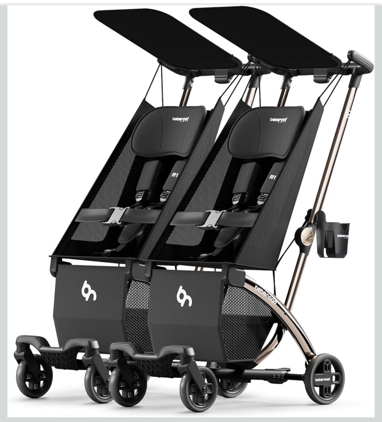 Beberoad Love R1 Auto-Folding Ultra Lightweight Double Stroller , Black