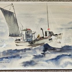 Unframed Fishing Boat Watercolor Painting 