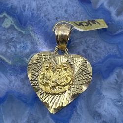$250 Yellow Gold Heart Baptism Religious Charm Pendant 