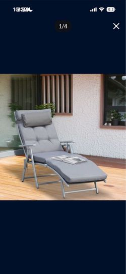 One New Outdoor Compactible Portable Fold-Up Folding Chaise Lounge Chair  w/ Adjustable Backrest & Cushion for Patio Beach Pool