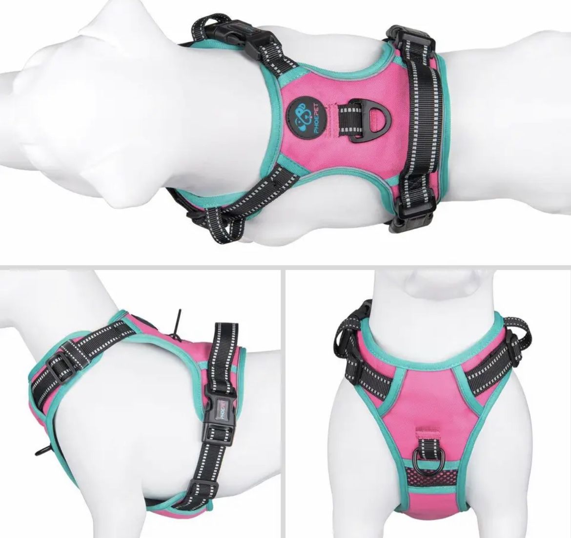 Phoepet Dog Harness, Reflective Adjustable Vest, with a Training Handle L Pink 