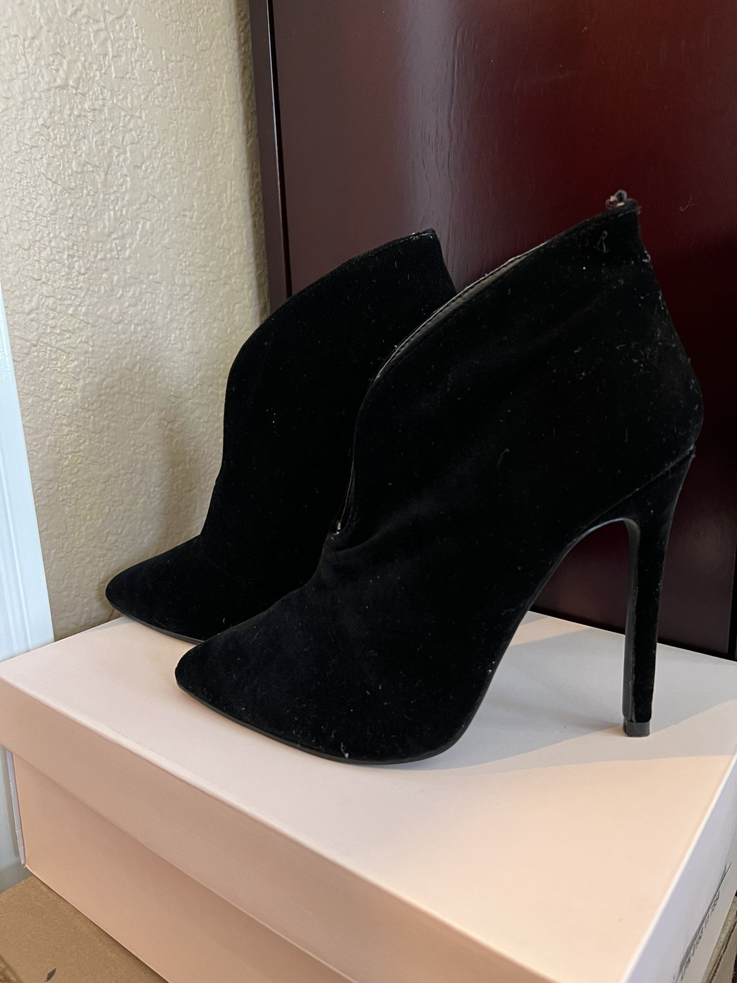 7.5 Black Booties , 4.5” Tall Heel 