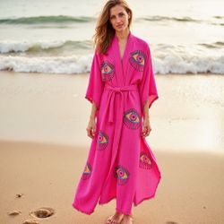 Turkish Cotton Pink Evil Eye Robe