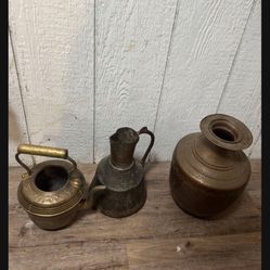 LOW PRICE MOVING- 3 ANTIQUE 19c COPPER HAMMERED RELICS