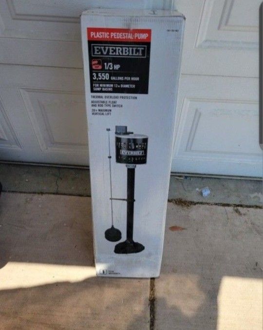 New Everbilt 1/3 HP Pedestal Sump Pump