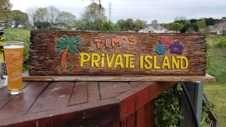 WOOD SIGN ( "YOUR NAME") PRIVATE ISLAND