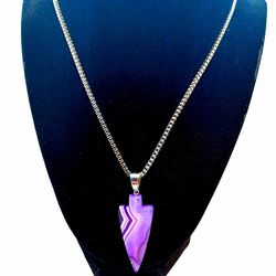 Purple Agate Arrowhead Pendant Necklace 