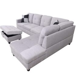 Gray-white sectional Couch sofa. linen. New