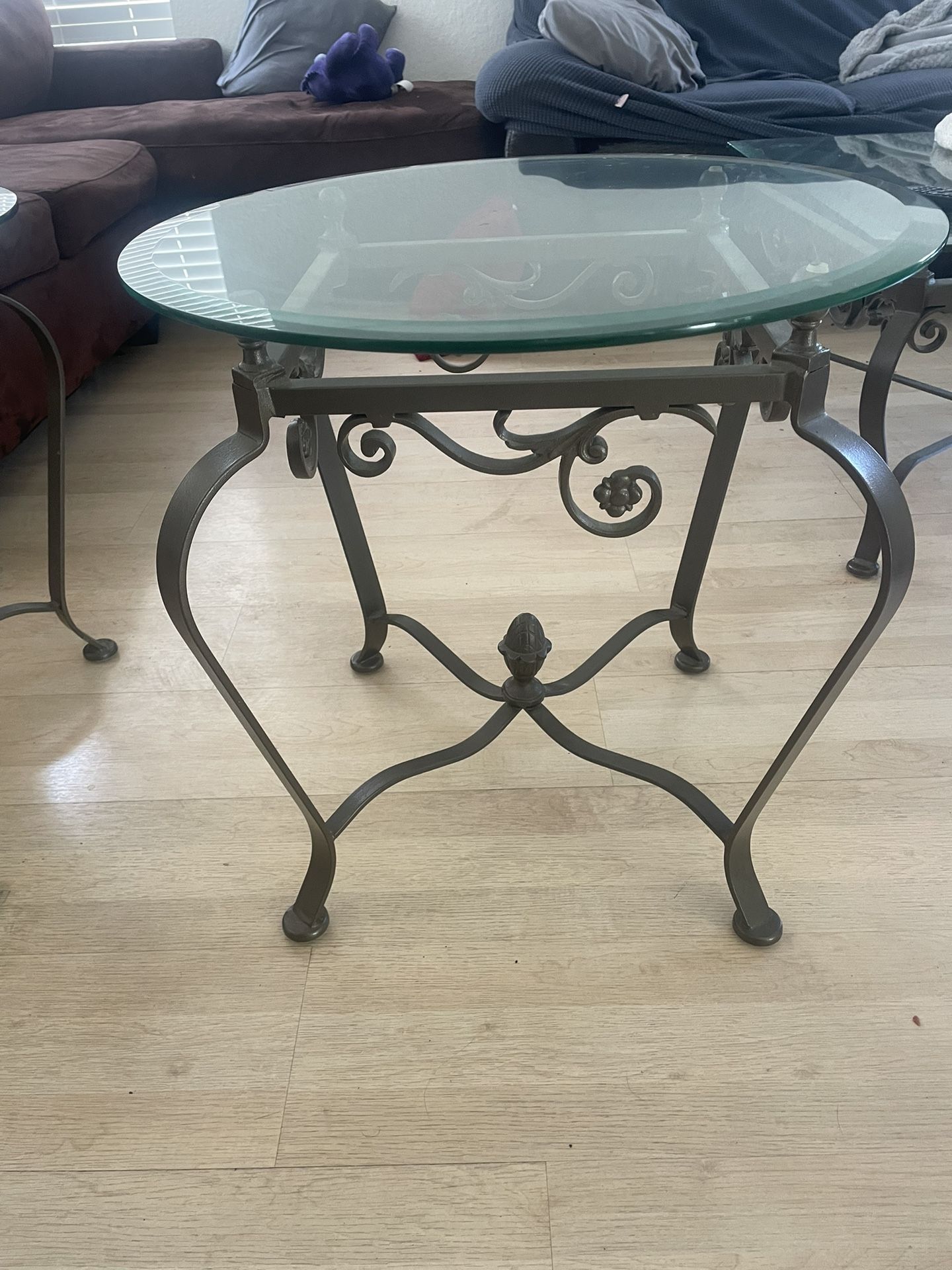 Two Side/End Tables With Glass Table Top And Metal Framing
