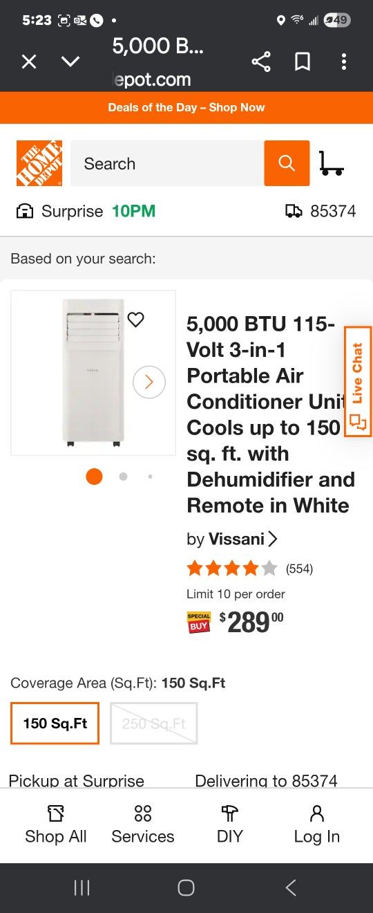 lifestyleimage
lifestyleimage
Vissani - 5,000 BTU 115-Volt 3-in-1 Portable Air Conditioner Unit Cools up to 150 sq. ft. with Dehumidifier