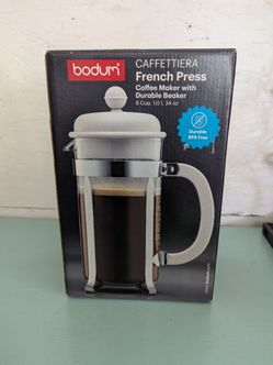 Bodum 34oz Caffettiera French Press Coffeemaker, Plastic, White BPA Free