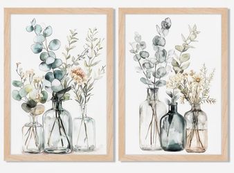 Framed Canvas Nature Botanical Wall Art Set Of 2
