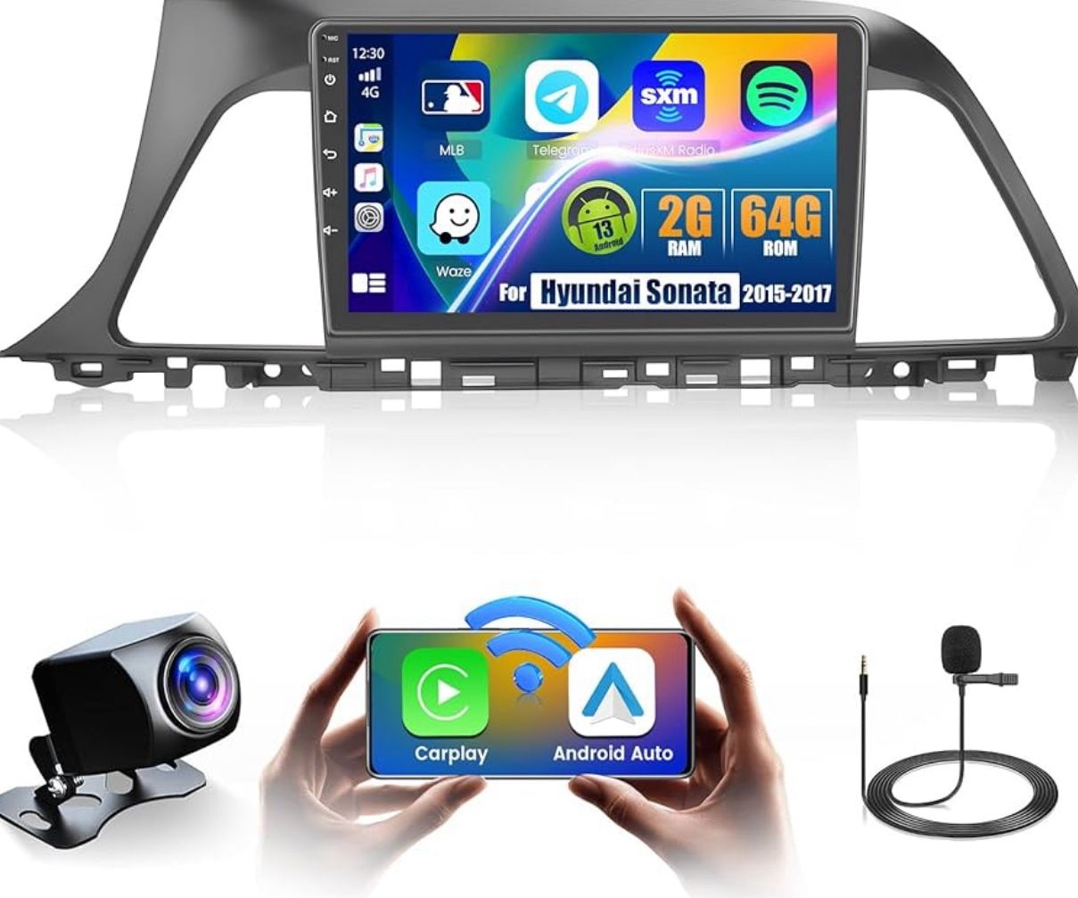 2+64GB Android Car Stereo for Hyundai Sonata 2015-2017 (LHD) Wireless Carplay Android Auto, 9 Inch Touchscreen Car Radio GPS Navi WiFi Bluetooth Backu