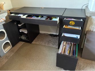 IKEA MICKE Desk with Matching  Side Drawer Filing Cabinet - Black, Wood - SOLID & SLEEK!