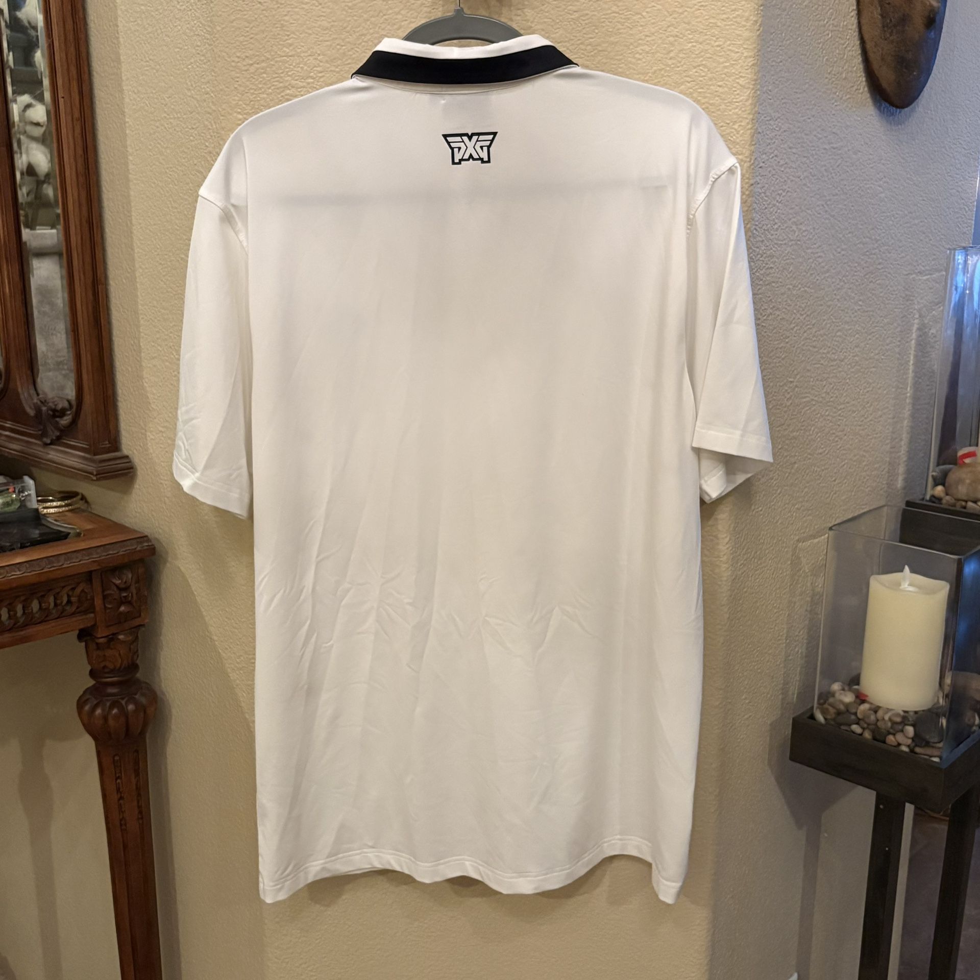 PXG Men White Golf Polo Shirt with Black Logo Print Size XL