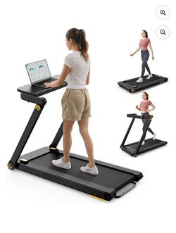 UREVO 3 in 1 Folding Treadmill Under Desks Treadmill 3HP 286 lb Capacity with Remove Desk for Home