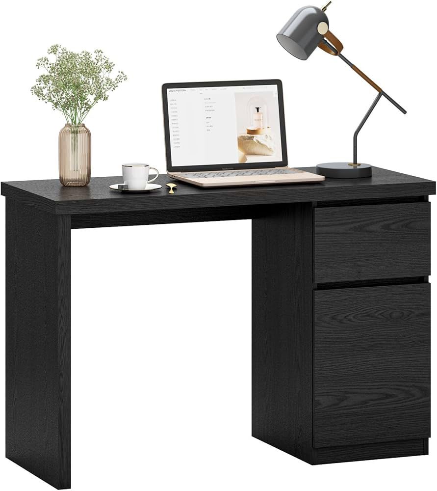 furtble Computer Desk with Drawer - 43 Inch Modern Wood Desk with Drawers and Storage Cabinets for Home and Office as Dressing Table, Black