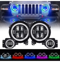Headlights and fog lights set fit Jeep Wrangler JL 2018 to 2025