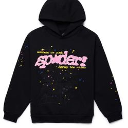 black and pink sp5der hoodie 