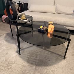 Two Piece Round Black Coffee Tables 