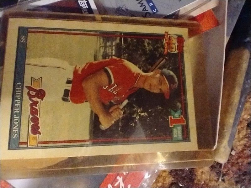 Chipper's Rookie Card Near Perfect Been In This Sleeve For Quite Some Time So The Edges Are Pretty Straight $ 150 Or Best Reasonable Offer Just Fishin
