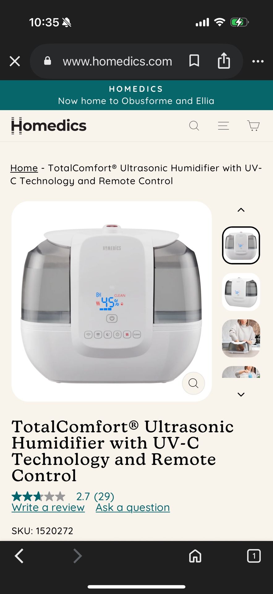 Homedics Humidifier For Large Space