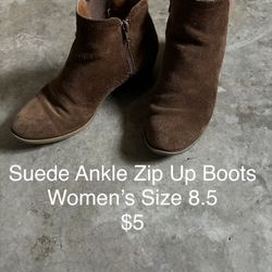 Suede Ankle Zip Up Boots Women’s Size 8.5