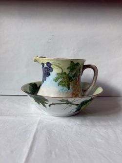Vintage Royal Bavaria and Victoria Austria Porcelain Hand-Painted Grape Motif Wash Basin and Pitcher Set