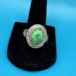 Copper Turquoise Sterling Silver Ring Size 8.5 Weighs 6.13 Grams Great Condition 