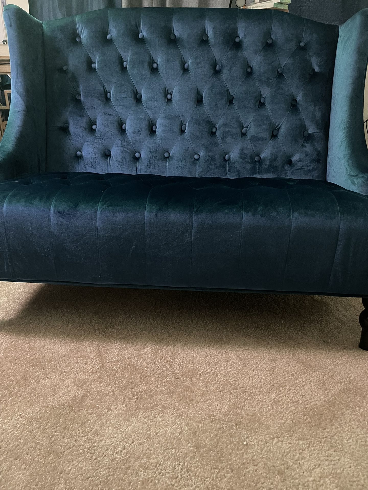 Blue Velvet Tufted Wingback Chair 