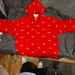 Red supreme repeat script, zipped Hoodie