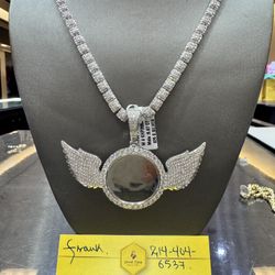 925 Silver, Moissanite designer chain & Memory charm with wings